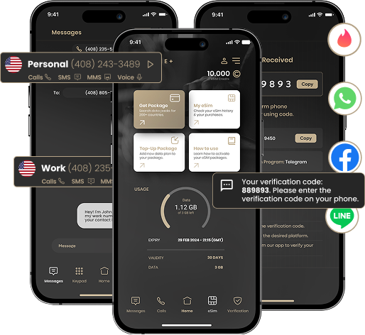 Phones showing second number app and verification
