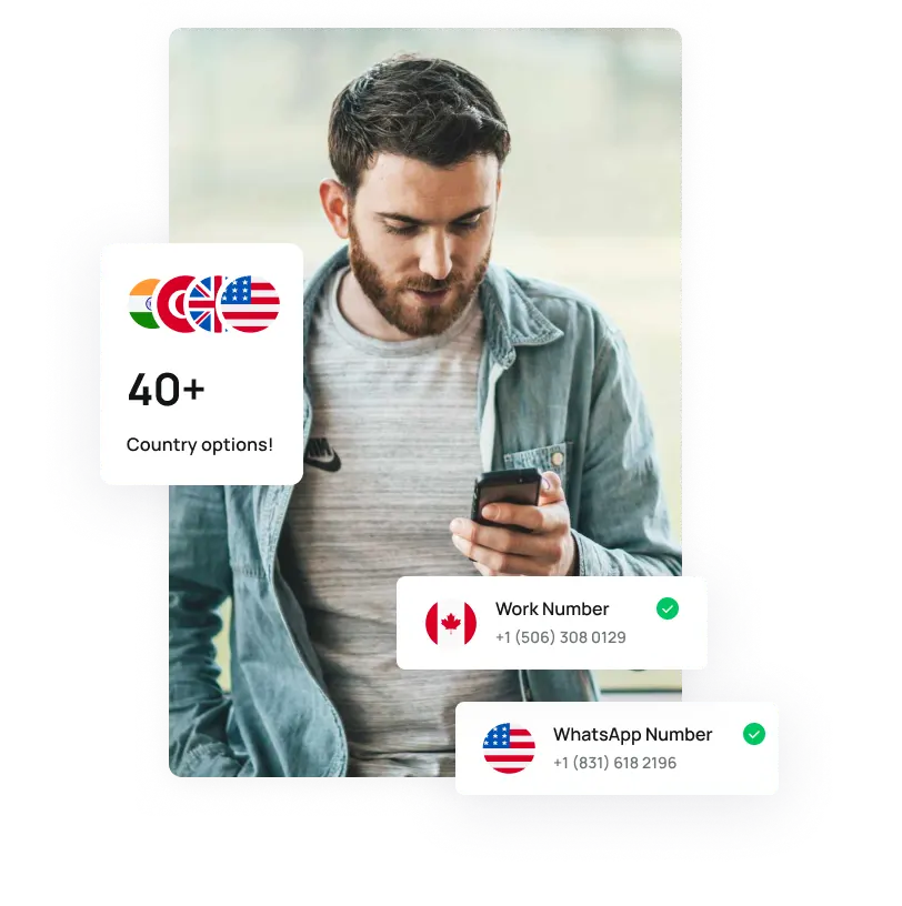 Person using phone with second number app and feature cards